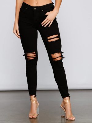 Jude Mid Rise Super Destructed Skinny Ankle Jeans