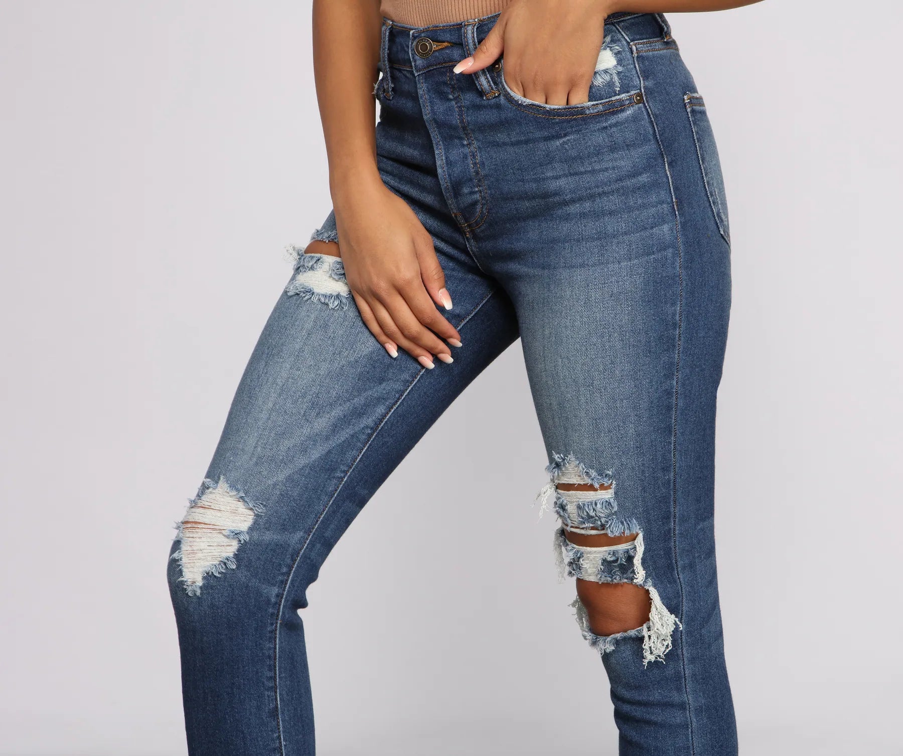 Bella High Rise Distressed Skinny Jeans - Image 3