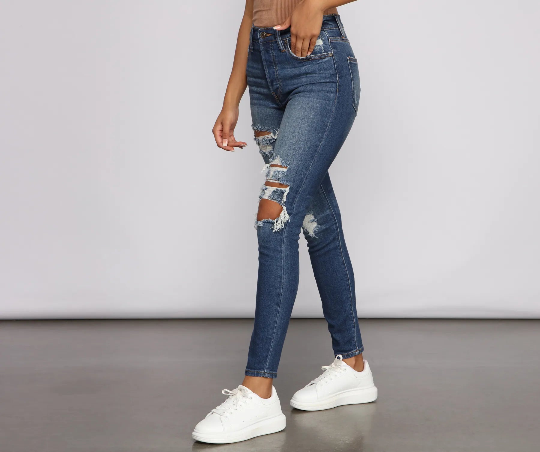 Bella High Rise Distressed Skinny Jeans - Image 4