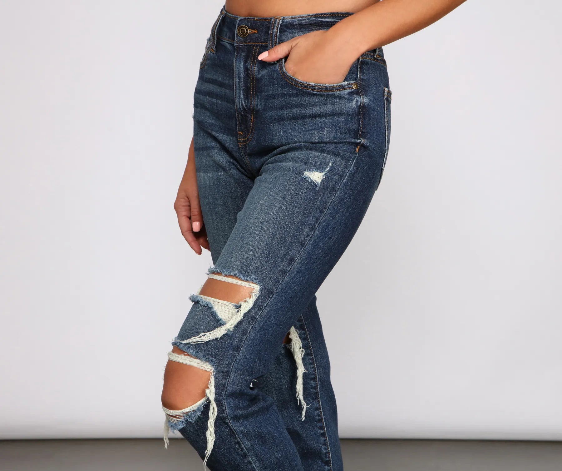 Tobi High Rise Destructed Mom Jeans - Image 4