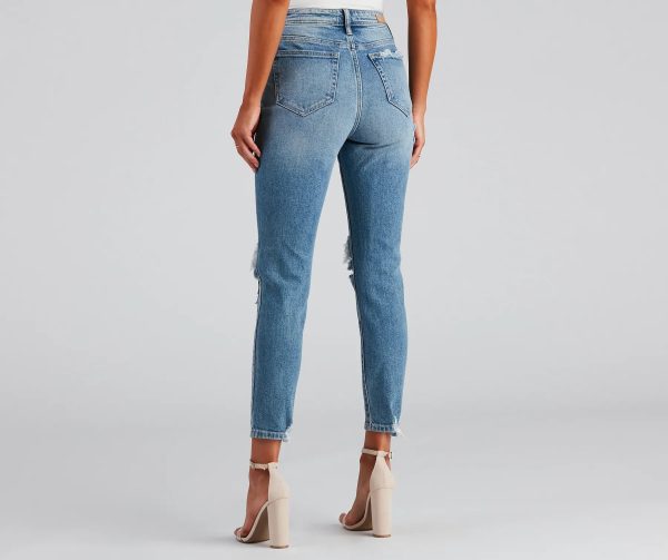 High-Rise Distressed Mom Skinny Jeans - Image 3