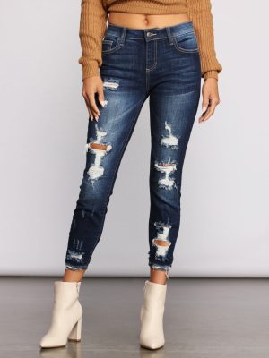 On Your Mind Distressed Cropped Skinny Jeans