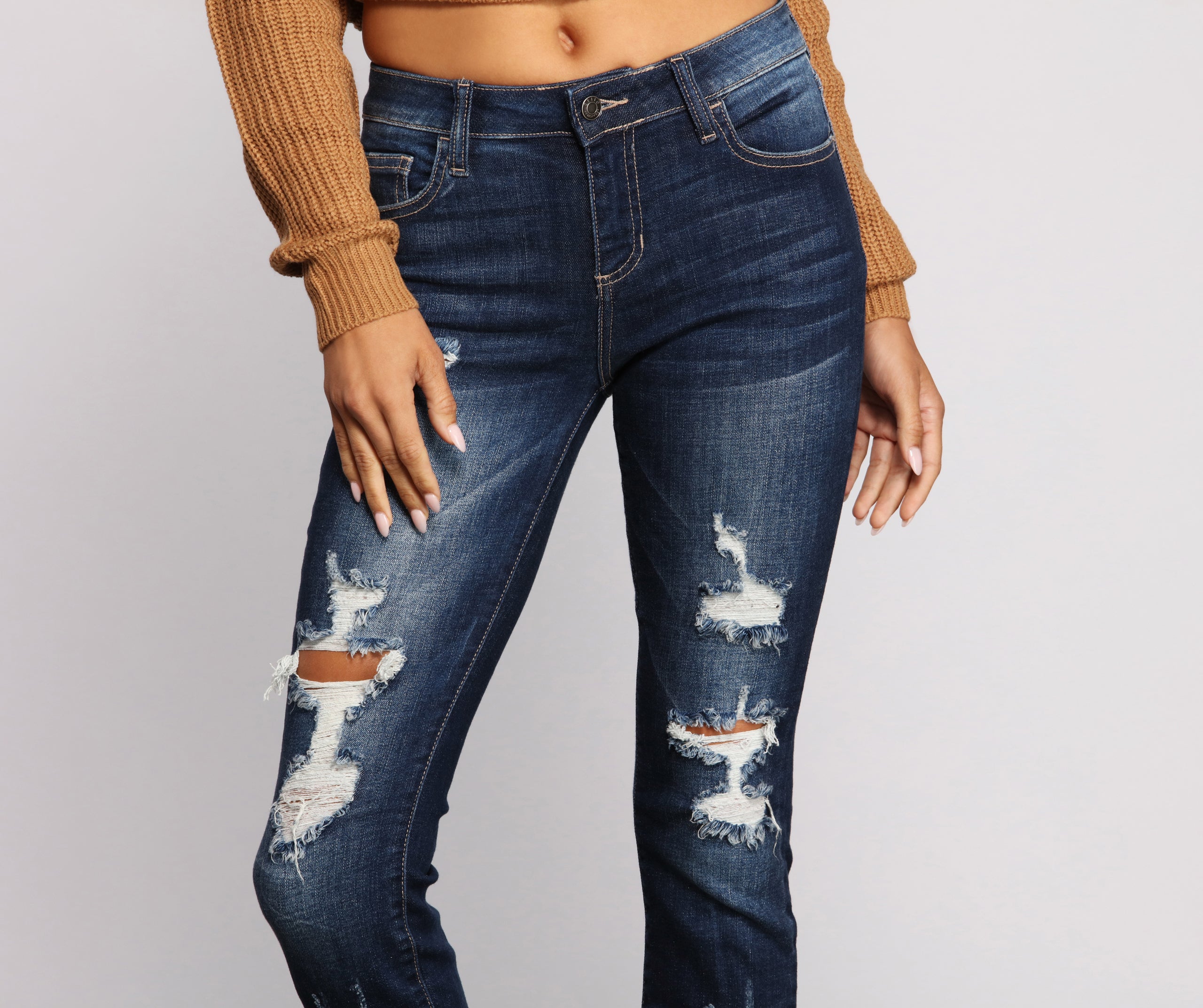 On Your Mind Distressed Cropped Skinny Jeans - Image 3