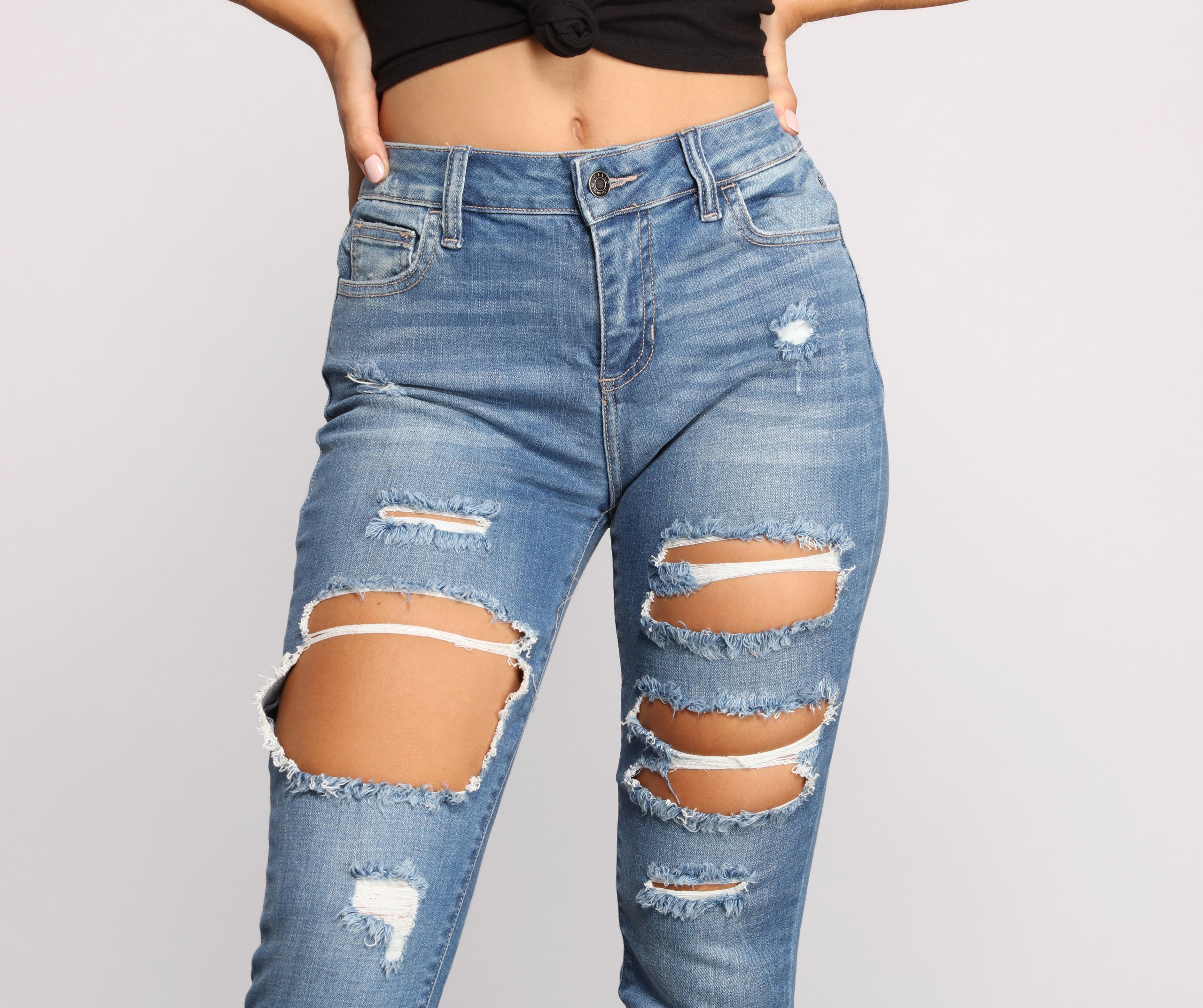 Edgy Appeal Mid Rise Cropped Skinny Jeans - Image 3