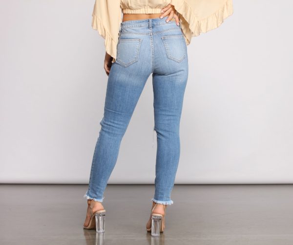 Mid Rise Frayed Cropped Skinny Jeans - Image 2