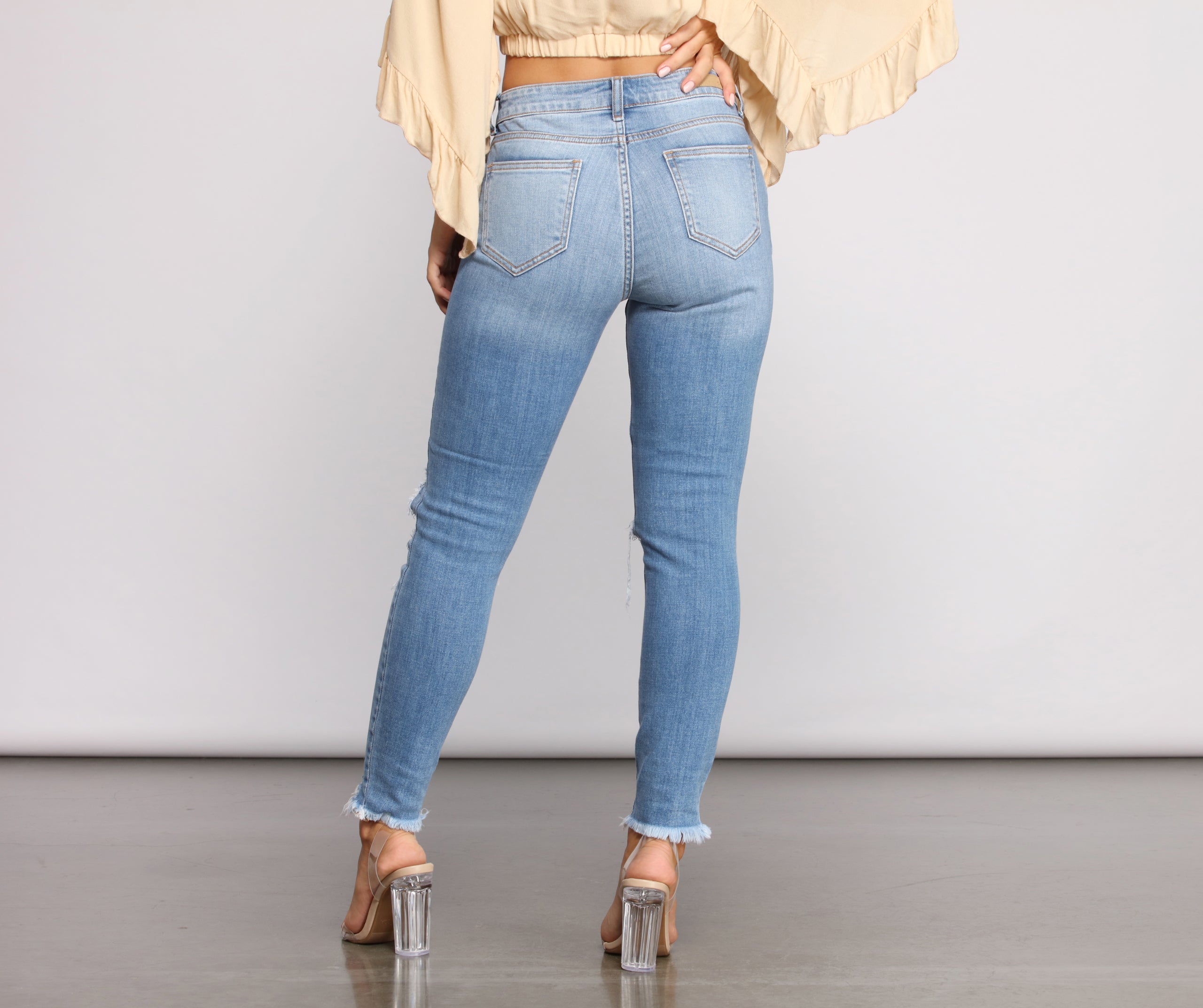 Mid Rise Frayed Cropped Skinny Jeans - Image 2