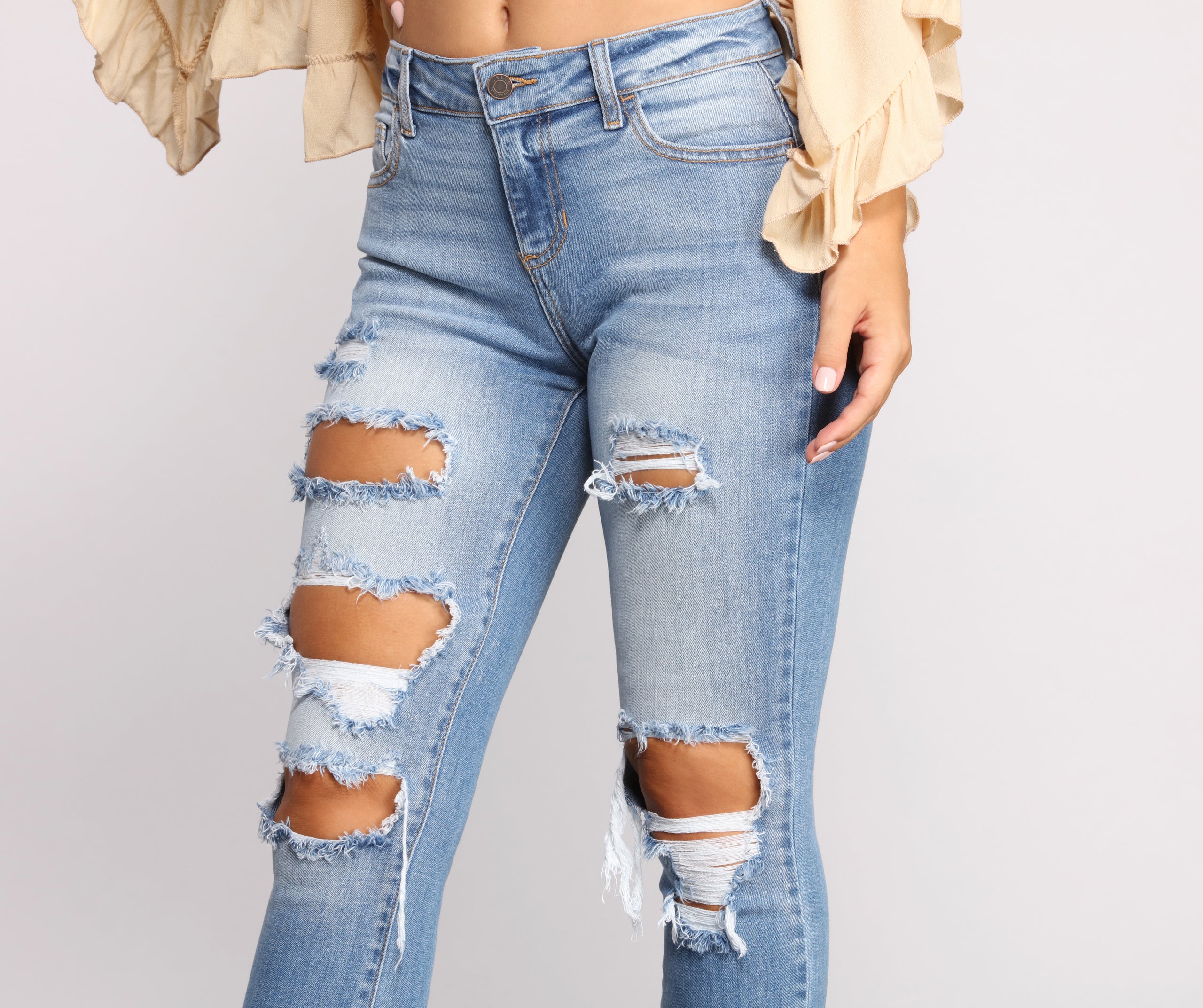 Mid Rise Frayed Cropped Skinny Jeans - Image 3