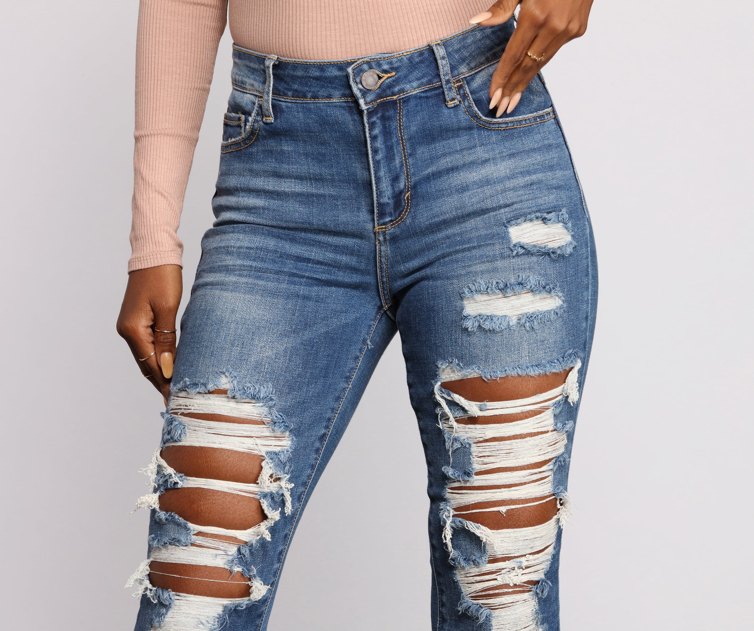 Fab and Frayed Distressed Skinny Jeans - Image 3