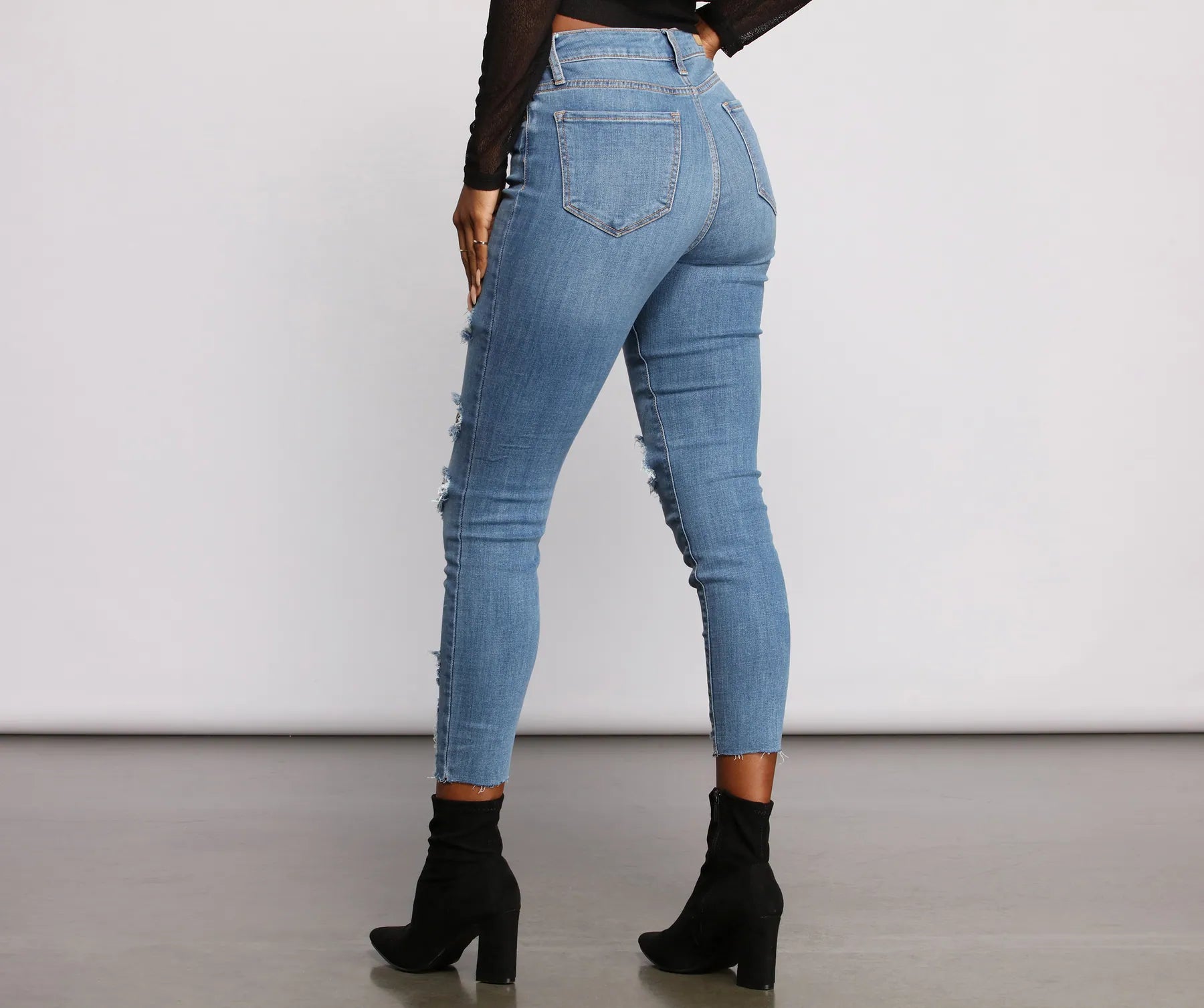 High Rise Edgy Distressed Skinny Jeans - Image 2