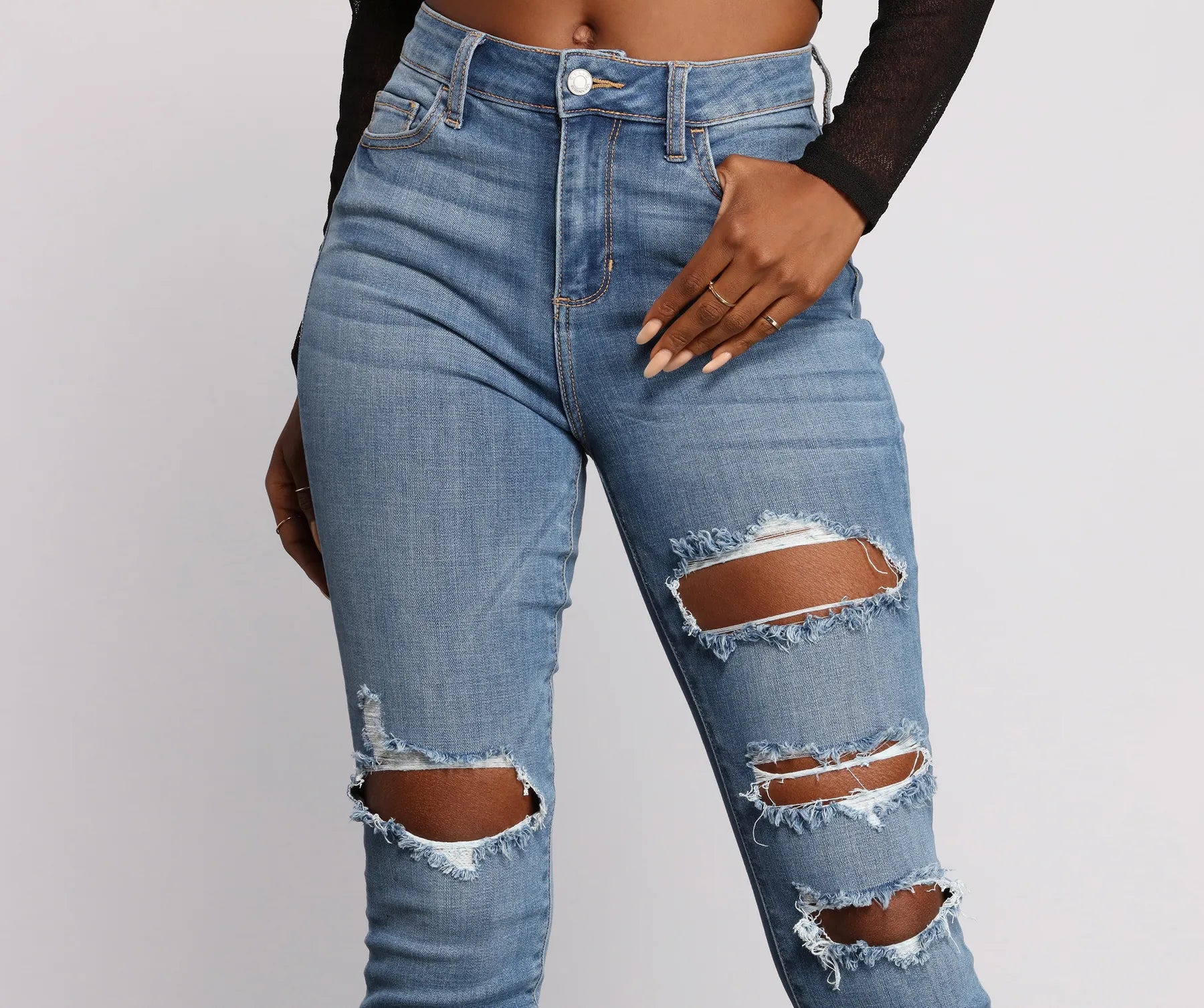 High Rise Edgy Distressed Skinny Jeans - Image 3