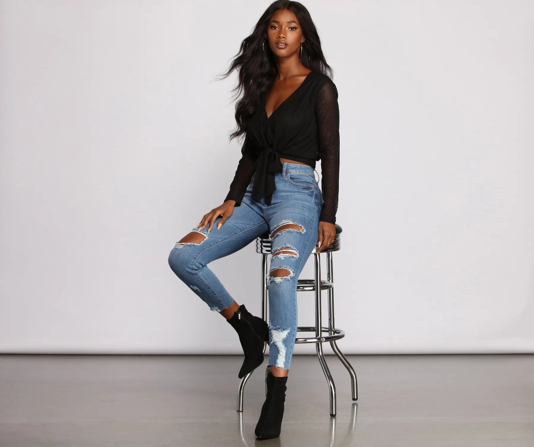 High Rise Edgy Distressed Skinny Jeans - Image 4