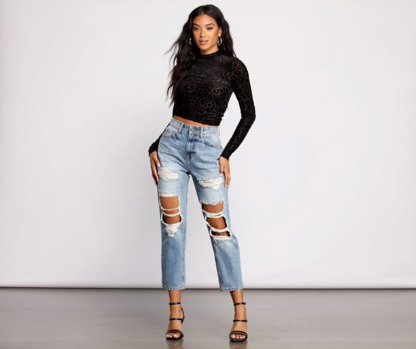 High Rise Distressed Straight Boyfriend Jeans - Image 4