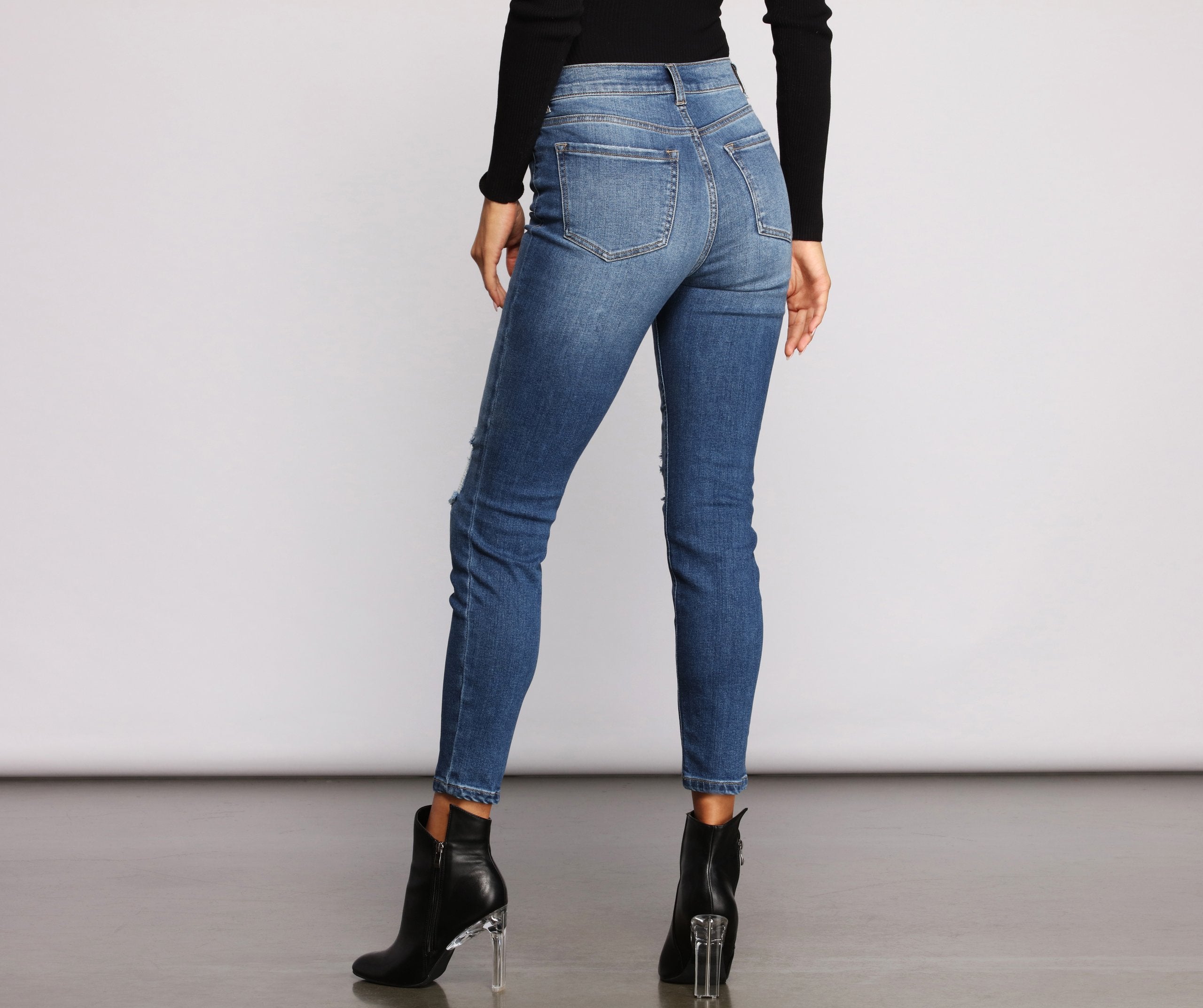 High Rise Knee Slit Skinny Jeans - Image 2