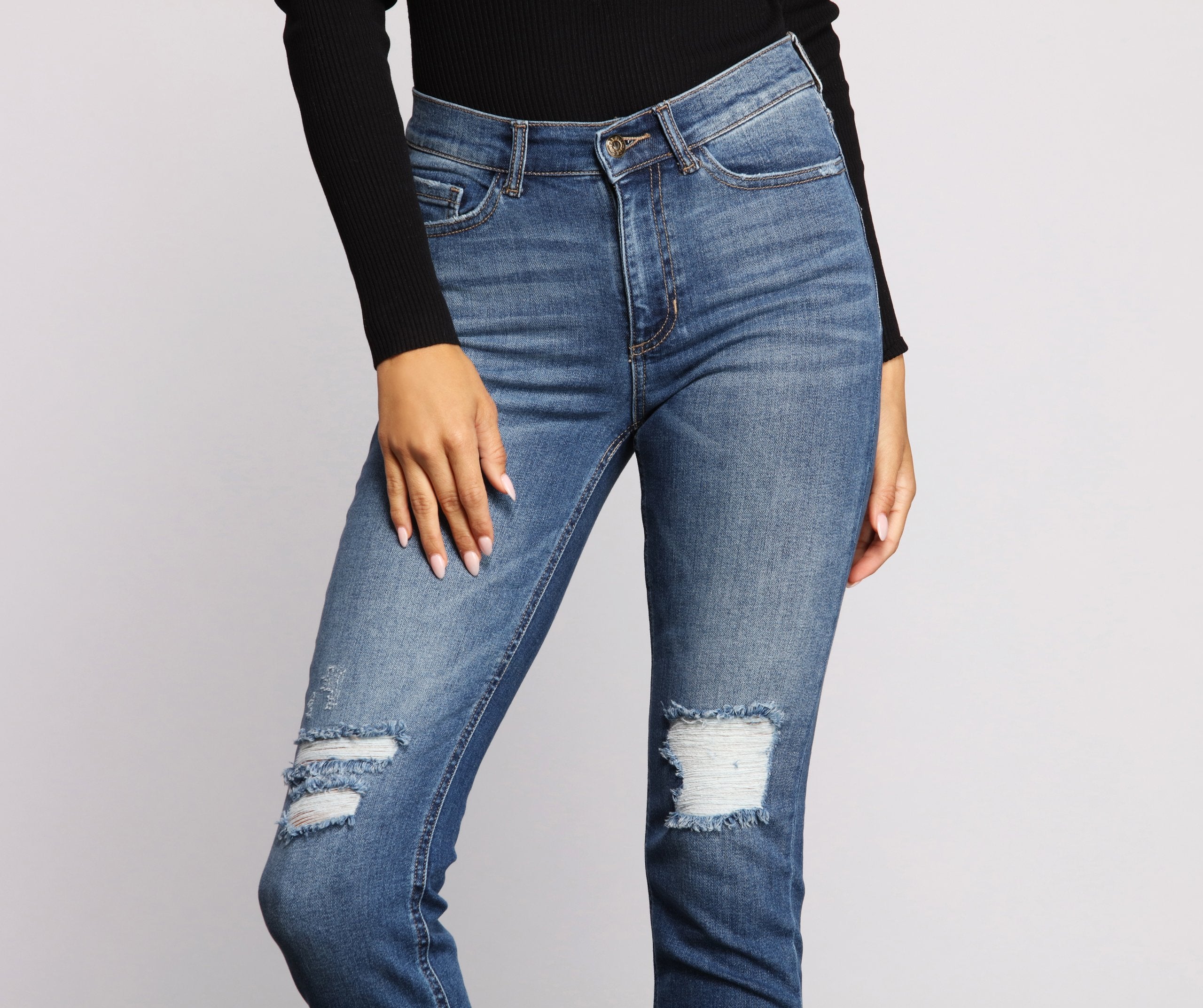 High Rise Knee Slit Skinny Jeans - Image 3