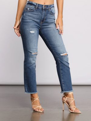 Level Up Mid Rise Frayed Cropped Jeans