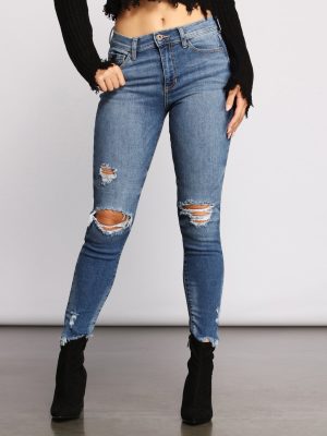 Mid-Rise Destructed Skinny Jeans