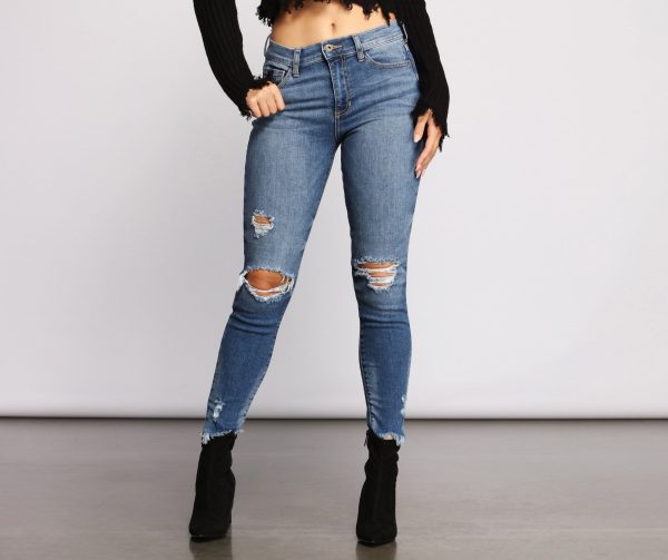 Mid-Rise Destructed Skinny Jeans