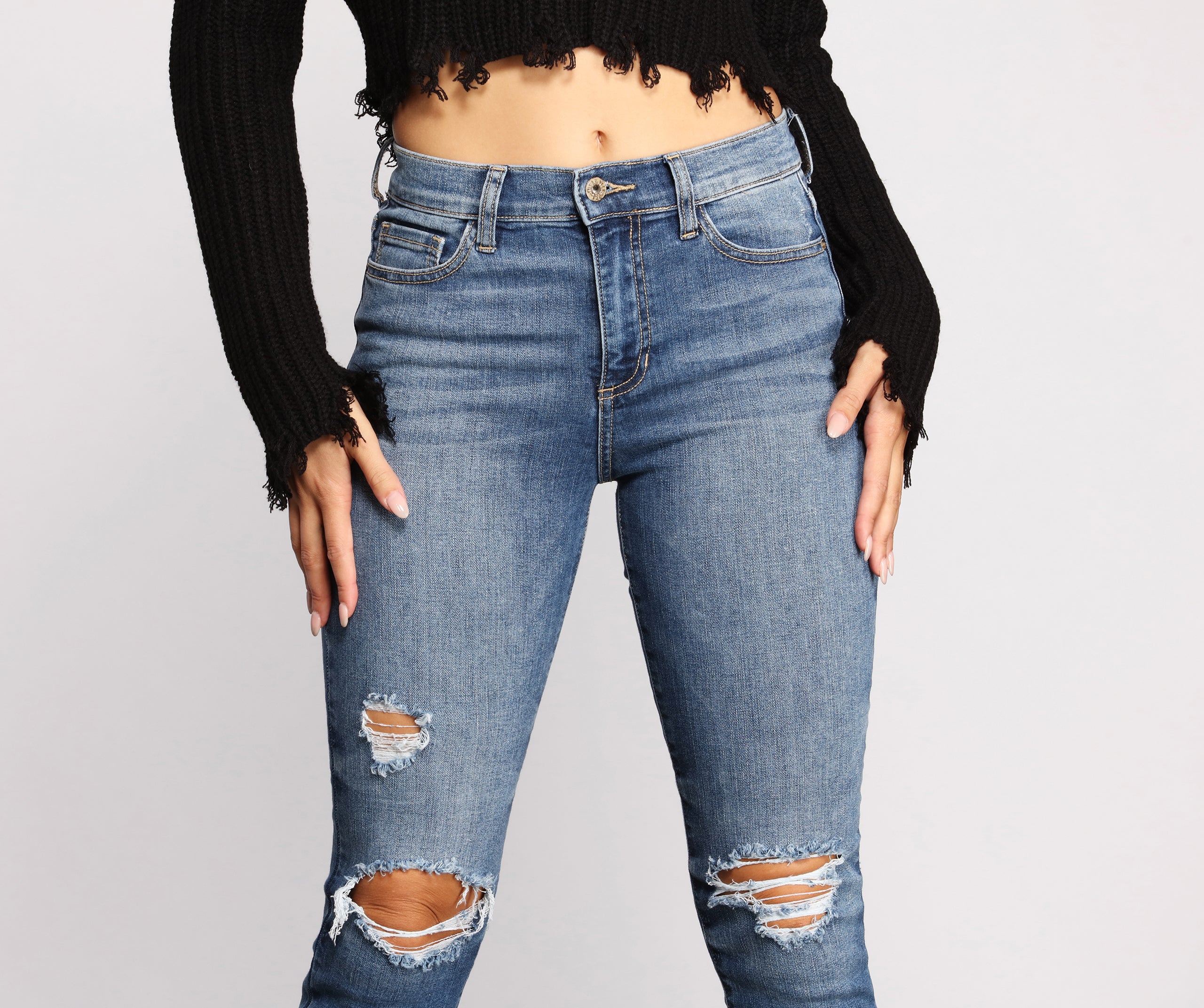 Mid-Rise Destructed Skinny Jeans - Image 3