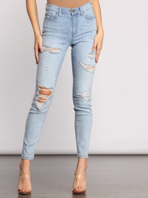 Mid Rise Destructed Skinny Jeans