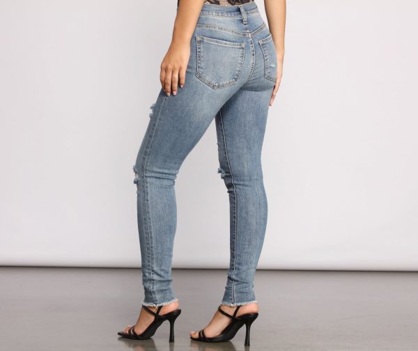 Taking Chances Destructed Raw Edge Skinny Jeans - Image 2
