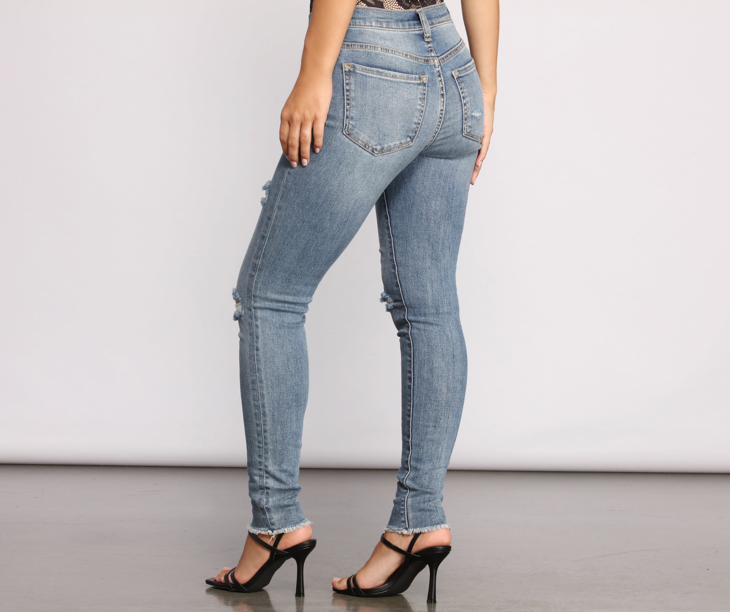 Taking Chances Destructed Raw Edge Skinny Jeans - Image 2