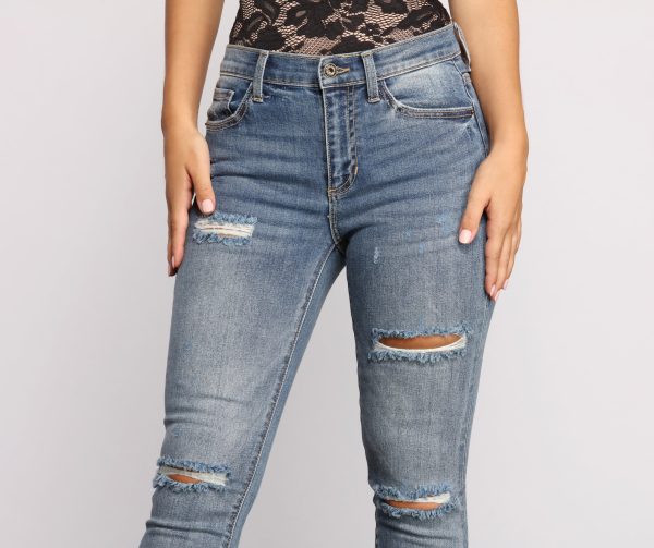 Taking Chances Destructed Raw Edge Skinny Jeans - Image 3