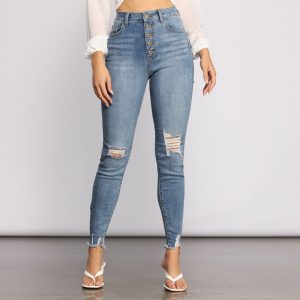 High Rise Button Up Skinny Jeans