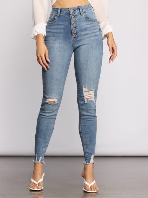 High Rise Button Up Skinny Jeans