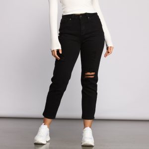 High Rise Destructed Boyfriend Jeans