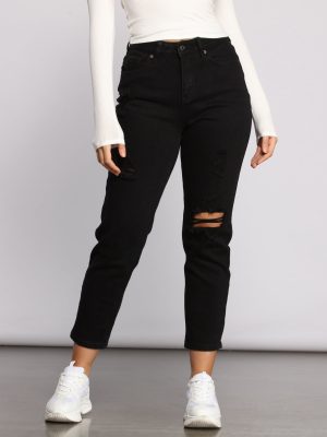 High Rise Destructed Boyfriend Jeans