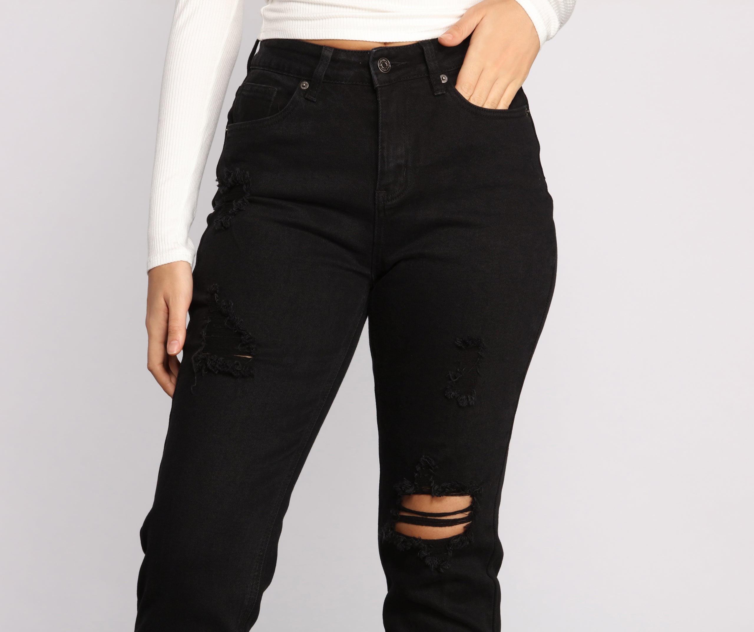 High Rise Destructed Boyfriend Jeans - Image 4