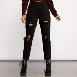 On the Edge High Rise Destructed Boyfriend Jeans