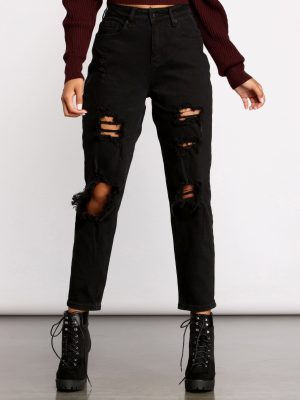On the Edge High Rise Destructed Boyfriend Jeans