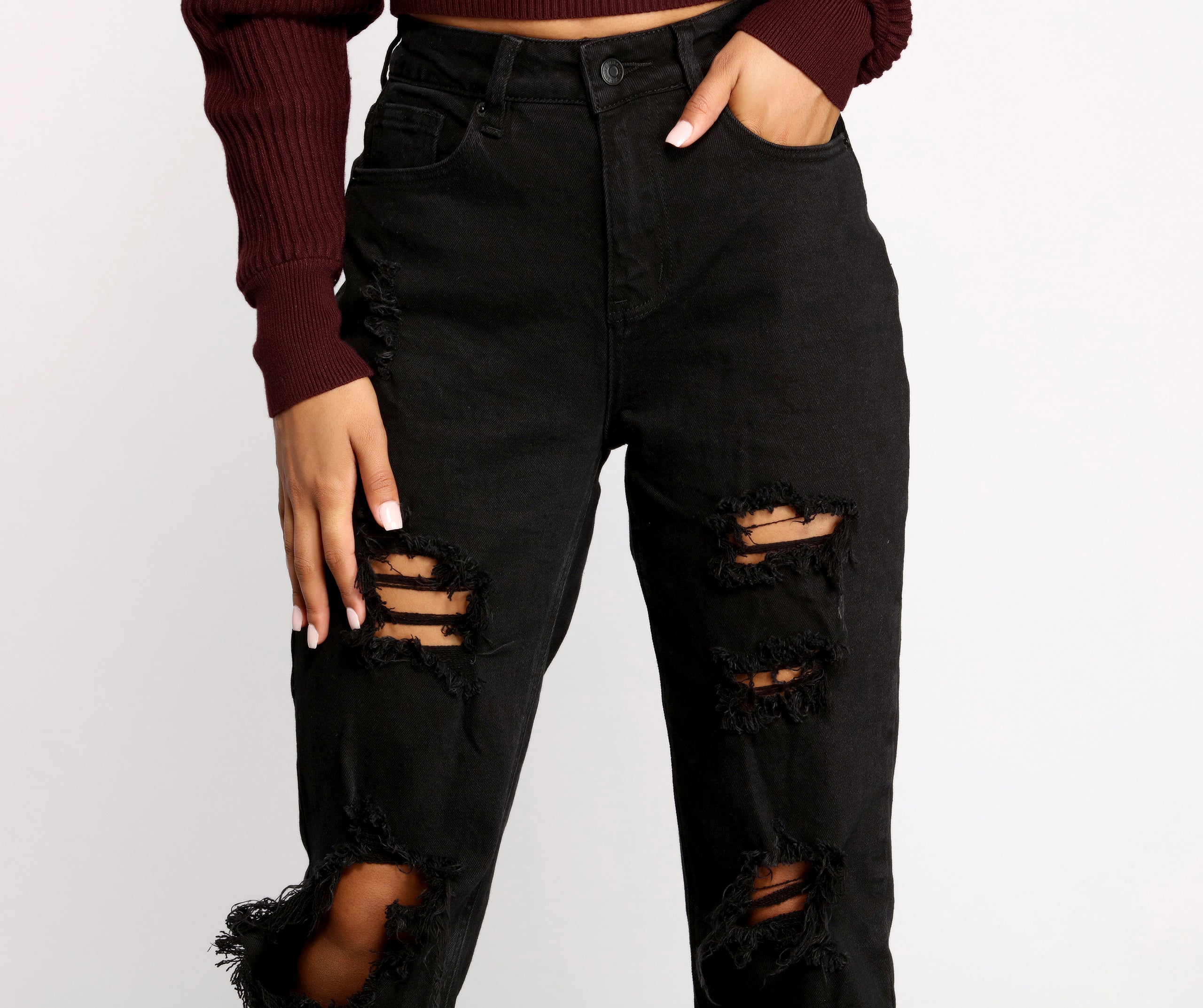 On the Edge High Rise Destructed Boyfriend Jeans - Image 3
