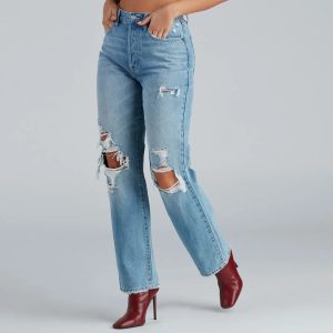 High-Rise Destructed Boyfriend Jeans