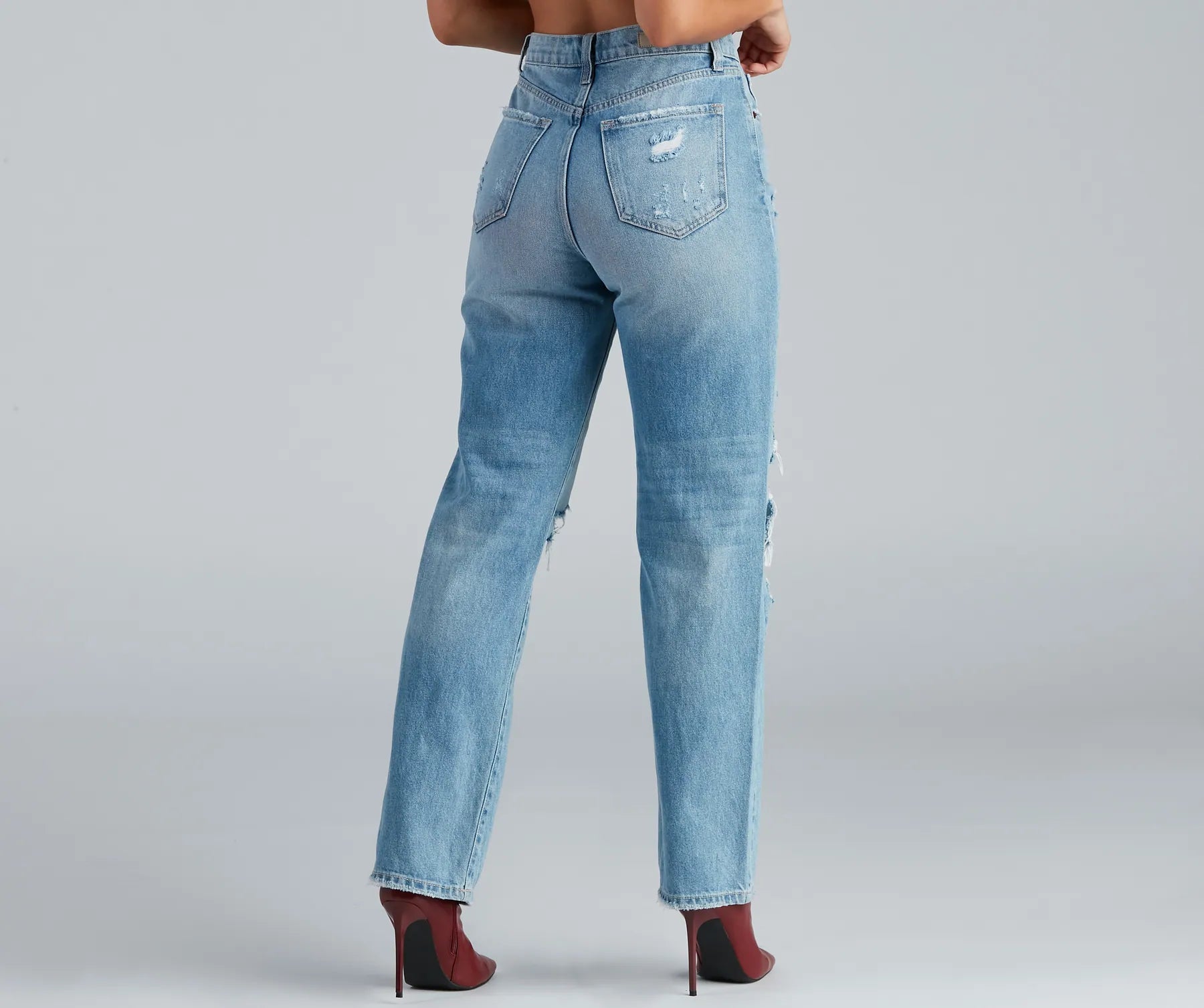High-Rise Destructed Boyfriend Jeans - Image 2