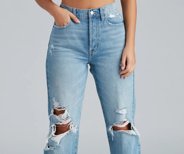 High-Rise Destructed Boyfriend Jeans - Image 3