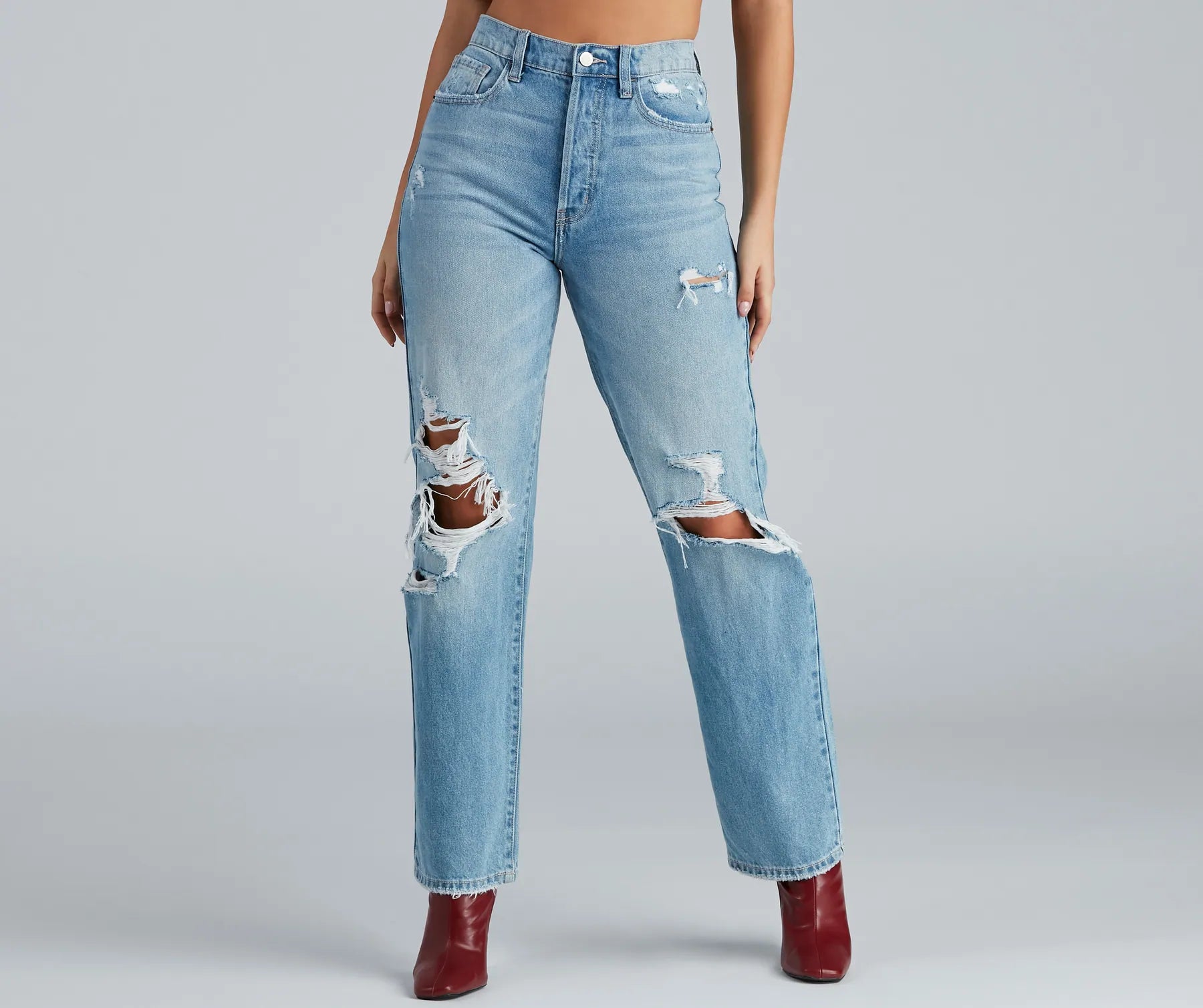 High-Rise Destructed Boyfriend Jeans - Image 4