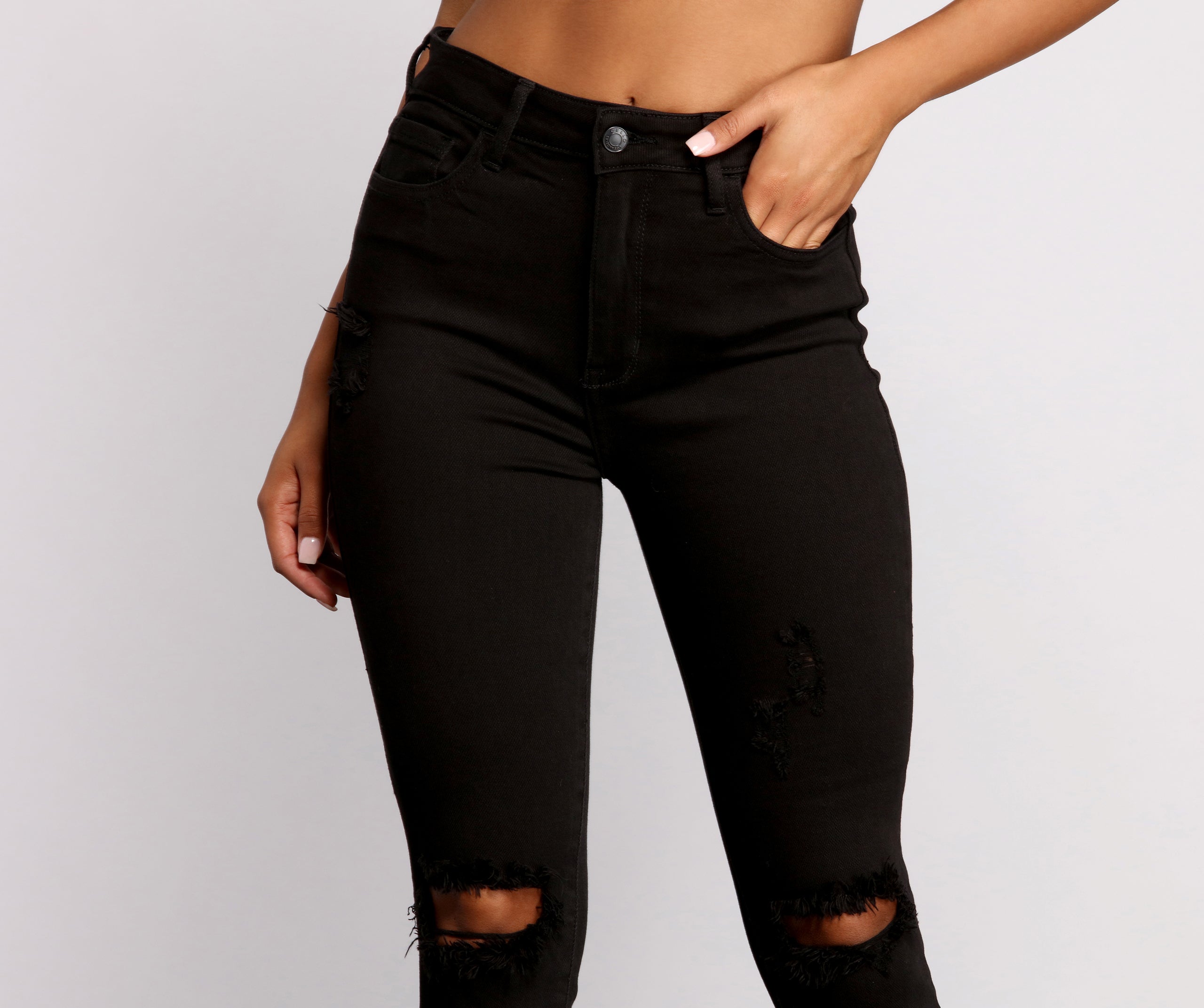 High Rise Knee Slit Skinny Jeans - Image 3