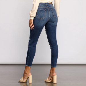 High Rise Destructed Skinny Jeans