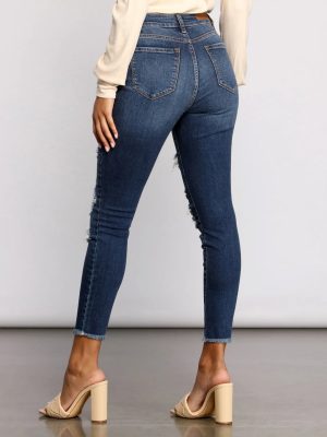 High Rise Destructed Skinny Jeans