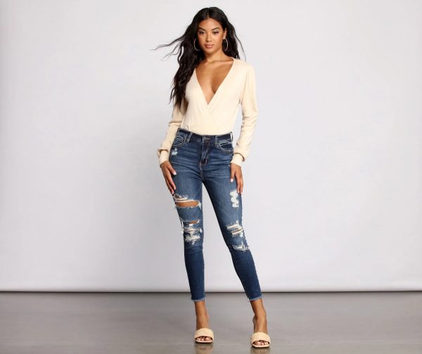 High Rise Destructed Skinny Jeans - Image 3
