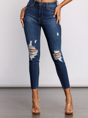 High Rise Destructed Cropped Skinny Jeans
