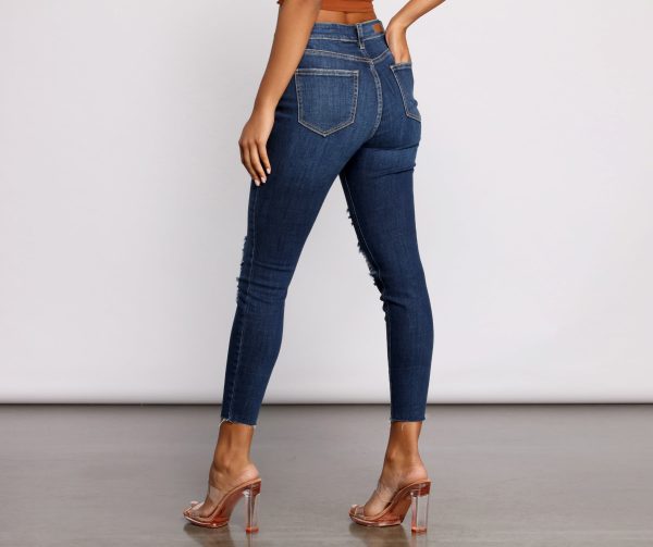 High Rise Destructed Cropped Skinny Jeans - Image 2