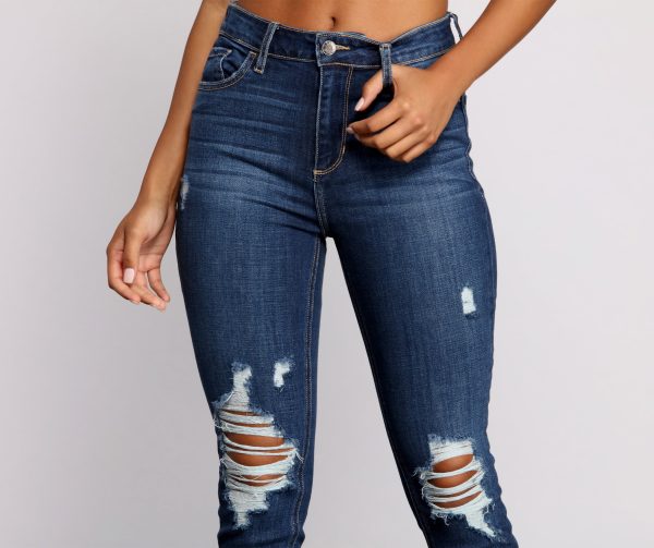 High Rise Destructed Cropped Skinny Jeans - Image 3
