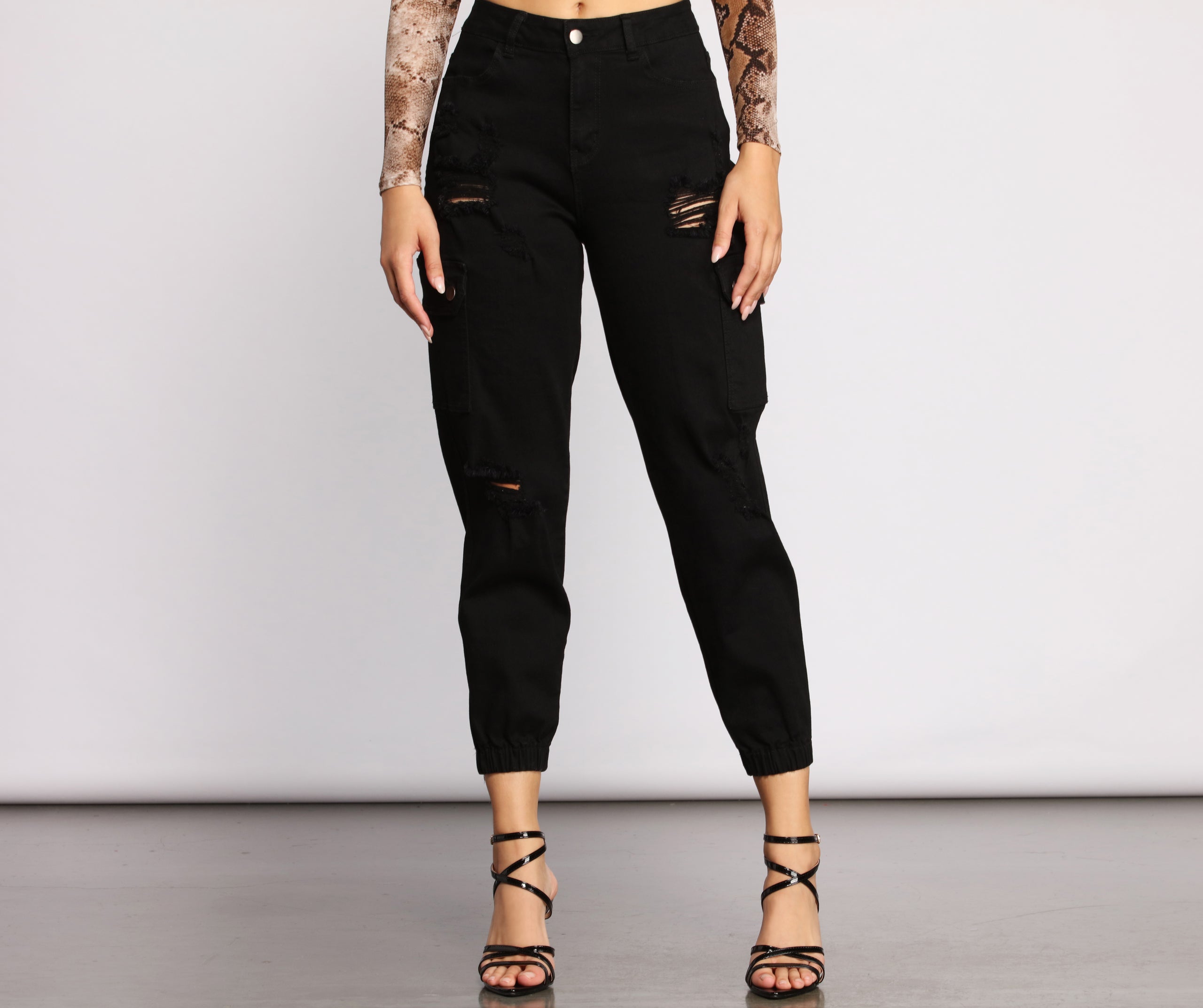 High Rise Destructed Cargo Joggers - Image 10