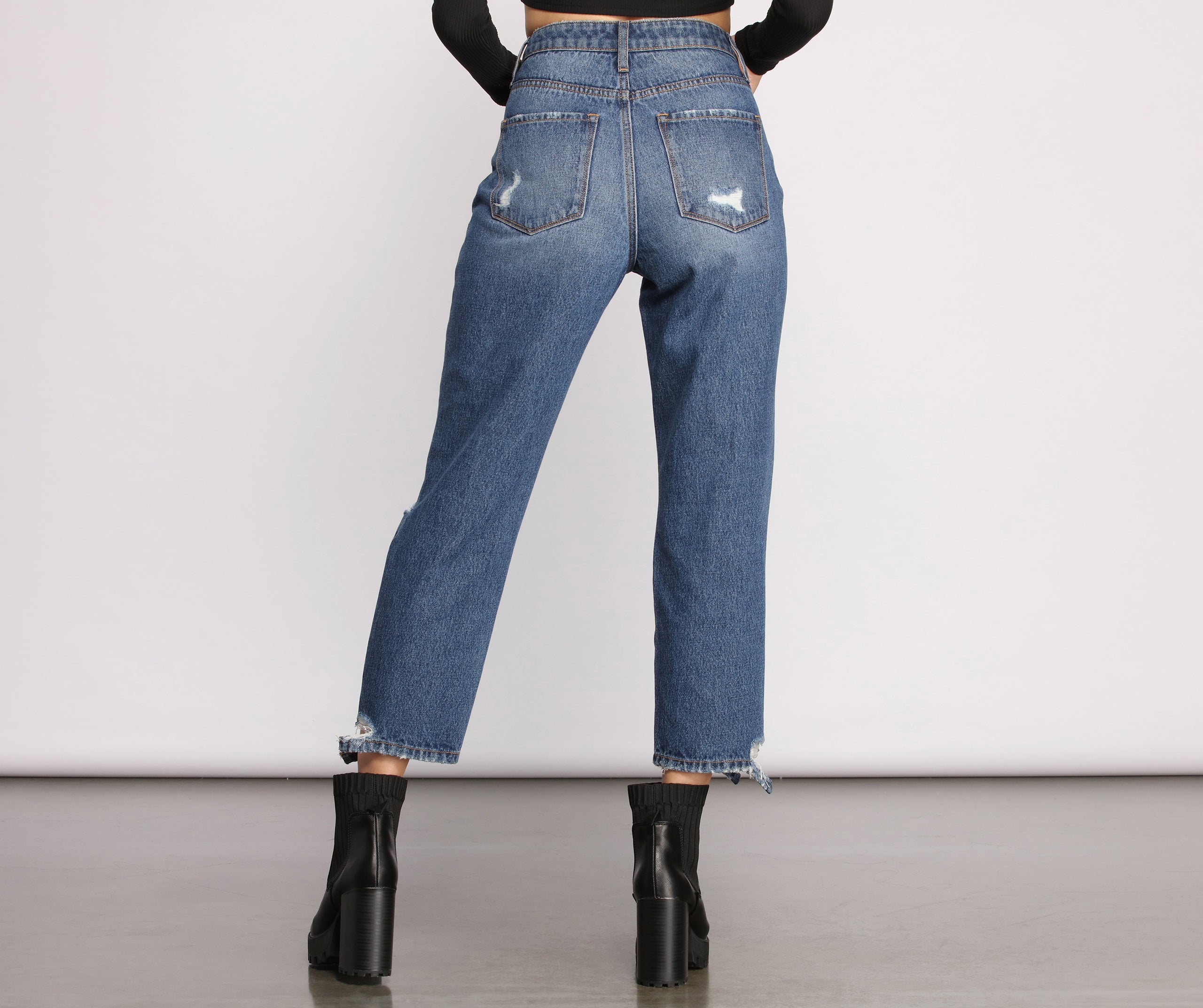 High Rise Destructed Mom Jeans - Image 2