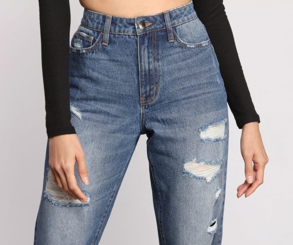 High Rise Destructed Mom Jeans - Image 3