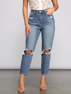Ella High Rise Cropped Mom Jeans