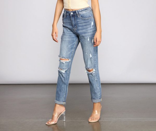 Amanda High Rise Destructed Boyfriend Jeans - Image 4